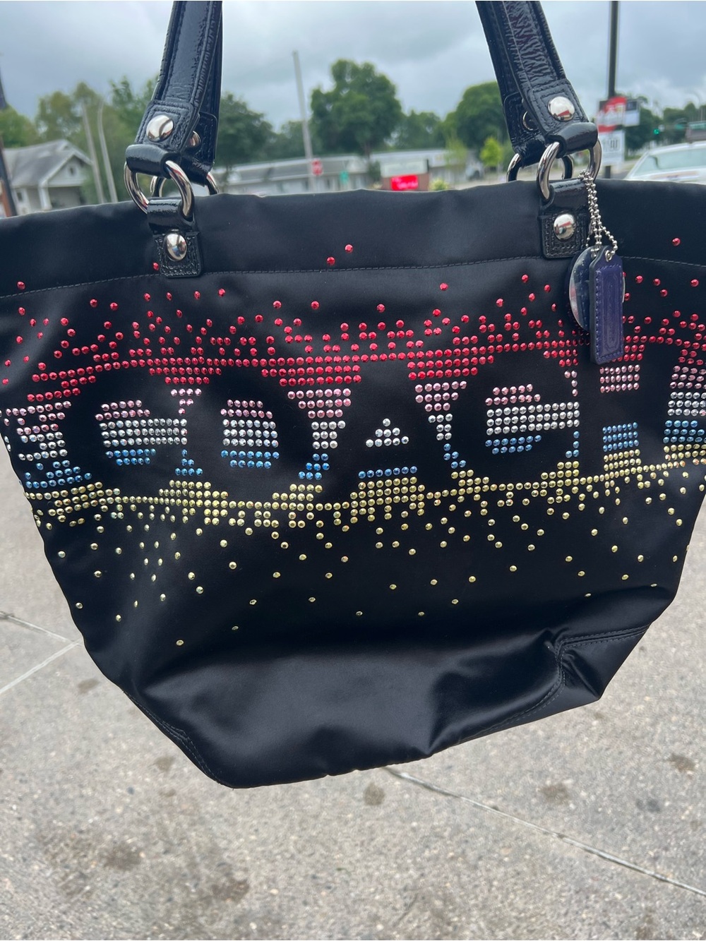Coach Black Tote with Red, Gold and Silver Studded Logo - Picture 2 of 7